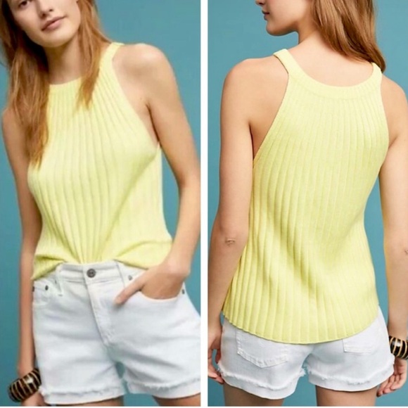 Anthropologie Sweaters - Anthropologie Canary Yellow Zadkine Ribbed Knit Sweater Tank Size XS Linen Blend